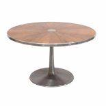 POUL CADOVIUS (1911-2011). DINING TABLE.Aluminium structure and base, circular rosewood top.
