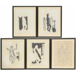 JOSEP MOMPOU (1888-1968). SET OF FIVE DRAWINGSMixed media on paperOnly one is signed. 30 x 21 x