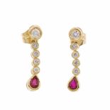 DIAMOND & RUBY EARRINGSYellow gold with brilliant cut diamonds. Total weight approx. 0.70ct,