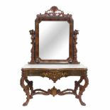 SPANISH CONSOLE & MIRROR, SECOND HALF C19thMahogany and walnut with marquetry in noble woods. Hinged