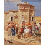 MARIANO BARBASAN Y LAGUERUELA (1864-1924). "WASHERWOMEN", ROME 1896Oil on woodSigned, dated &