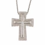 "DOUBLE" CROSS PENDANTWhite gold with brilliant cut & baguette diamonds. Total weight approx. 1.