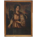 SPANISH SCHOOL, C18th "SAINT MARGARET"Oil on canvasOld collection labels on reverse 97.5 x