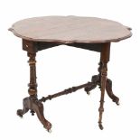 ENGLISH DROP LEAF SIDE TABLE, LATE C19thCarved wood with fold-down sides. With wheels. 69 x 88 x