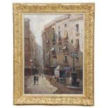 ESCUELA CATALANA, SIGLO XX. "THE GOTHIC QUARTER, BARCELONA" 1974Oil on CanvasSigned "F. Julia" &