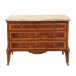 FRENCH STYLE CHEST OF DRAWERS, MID C20thWood with marquetry, marble top, bronze handles. 81 x 108