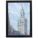 JOSÉ GONZÁLEZ (1933-2018). "LA GIRALDA".Watercolour on paperSigned. 149 x 99cm; 169 x 118cm (frame)-