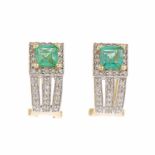 EMERALD AND DIAMOND EARRINGSYellow gold with square cut emerald. Total weight approx. 0.94 &