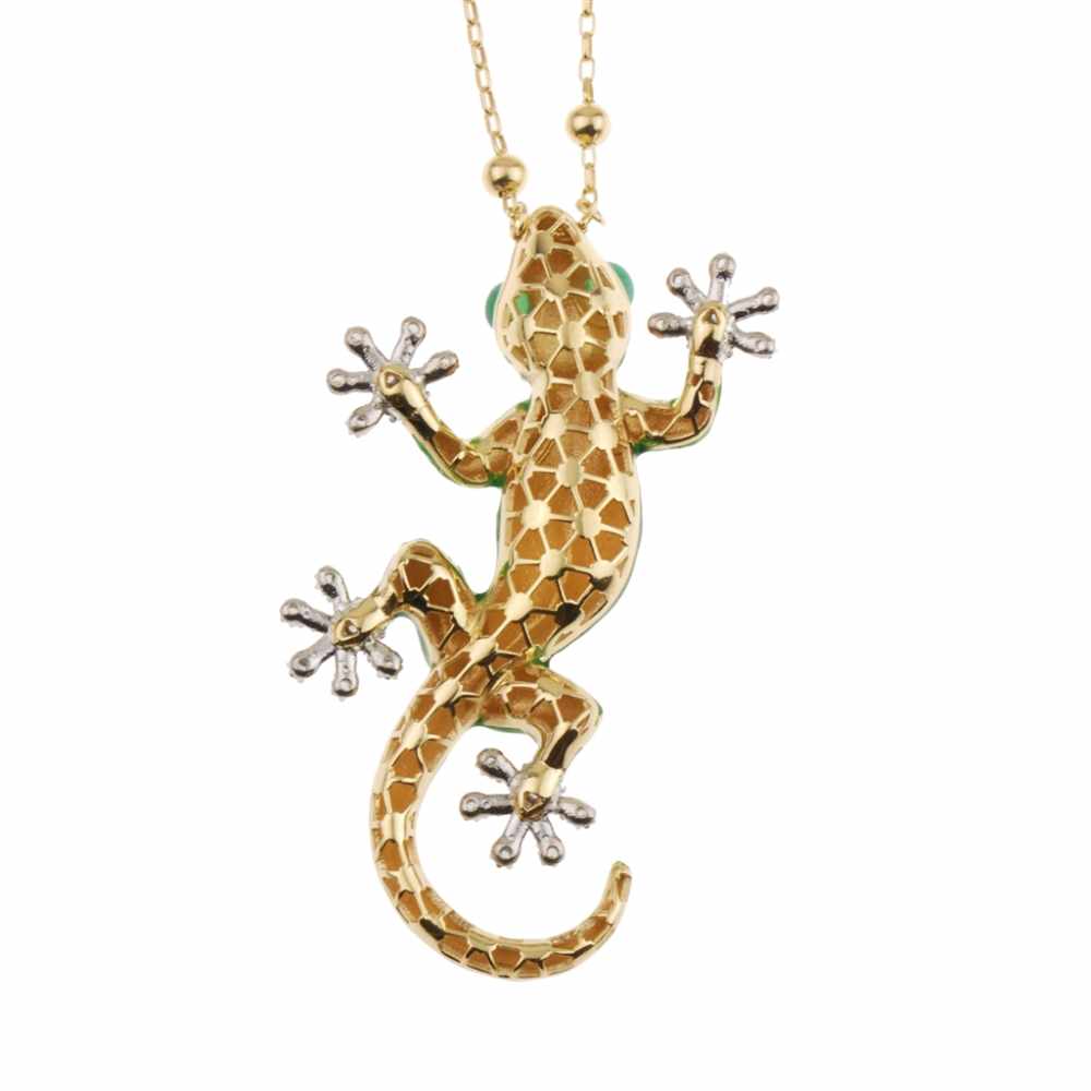 SALAMANDER PENDANTEnamelled silver & diamante with chancedony eyes. Long silver gold plated chain. - Image 2 of 2