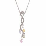 DIAMOND NECKLACE WITH SEMI-PRECIOUS STONES.White gold with brilliant cut diamonds, total weight