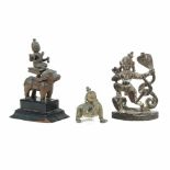THREE SOUTHEAST ASIAN FIGURES, C18thTwo bronze & one wood. Height of largest 10cm; smallest