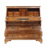 DUTCH STYLE BUREAU, C20thWalnut with citronella marquetry & gilded metal handles. With key. Some