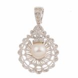 DIAMOND & PEARL PENDANT,White gold with brilliant cut diamonds total weight approx.0.15ct. & central