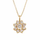 ROSETTE DIAMOND PENDANTYellow gold setting with rosette of brilliant cut diamonds total weight