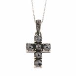 DIAMOND CROSS PENDANT.White gold with sixblacl diamononds. Total weight approx. 0.06ct. White gold