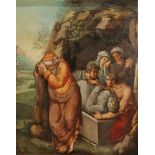 SPANISH SCHOOL, C19th BIBLICAL SCENE.Oil on wood.Later restorations. 38.5 x 31cm; 54 x 48cm. (