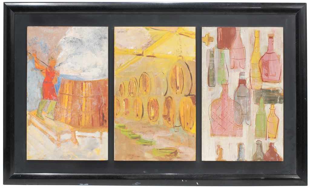 ANTONI VIVES FIERRO (1940). Untitled 1965Triptych. Oil on wood. Signed & dated on central panel.