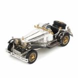 SILVER SCALE MODEL OF MERCEDES 1928Main body in hallmarked silver,chrome trim, rubber wheels &
