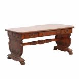 DESK C20thWood, front drawers. Carved wooden legs with claw feet. 80.5 x 179 x 88cm.- - -18.00 %