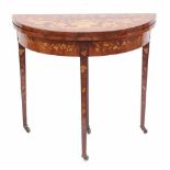 DUTCH CARD TABLE, MID C20thWood with floral marquetry. Leather interior. Wheels. 76 x 84 x 42cm.