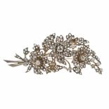 EN TREMBLANT FLORAL BROOCH, END C19thGold with hints of silver, brilliant & rose cut diamonds .