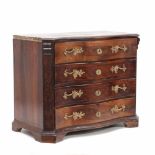 CATALAN CHEST OF DRAWERS, C18thWalnut with gilded bronze handles. Restorations and flaws. 101 x