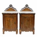 PAIR OF SPANISH BEDSIDE TABLES, MID 20thCarved wood with gilded brass marquetry & finishes of