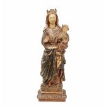 NAVARRE SCHOOL, LATE C15th "VIRGIN WITH CHILD!.Wood sculpture carved & gilded. Wood base. Height