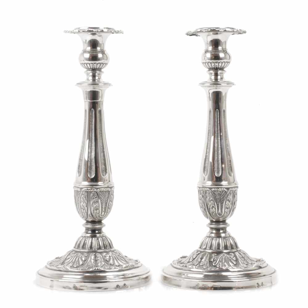 PAIR OF SILVER CANDLESTICKS, BARCELONA. FIRST HALF C19thHallmarked Fch. Carreras Silversmiths & city