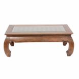 CENTRE TABLE, INDIA, C 20thWood , glass covered plaited wood top. 47 x 120 x 62cm.- - -18.00 %