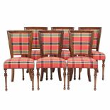 SET OF SIX CHIARS, C20thWood, upholsterd in check. Acquired from Valenti Barcelona.- - -18.00 %