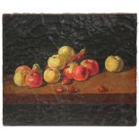SPANISH SCHOOL, EAARLY C20th STILL LIFE WITH FRUIT"Oil on sack clothSome later retouching & cracks