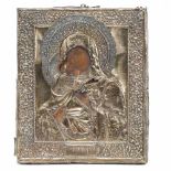 RUSSIAN SCHOOL, C19th ICON. "VIRGIN OF VLADIMIR".Painted wood overlaid with hallmarked silver.