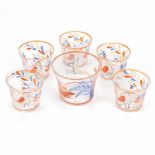 FELIU ELIAS I BRACONS (1878-1948). SET OF SIX GLASSES, EARLY C20thEnamelled glass. Signed. Five of