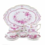 HEREND. "APPONYI" TEA SETHand painted porcelain. Two person set includes tray, two cups, teapot,