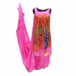 JOSEP FONT (1967) FUSCHIA PINK PRINTED EVENING DRESS.Silk. Short dress with train. Original dust