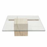 ARTEDI. ITALIAN CENTE TABLE, MID C20thARTEDI.Travertino marble base, chromed steel & glass top. 39.5