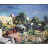 JOAN SERRA MELGOSA (1899-1970) "TERRACE WITH PALM TREE"Oil on canvasSigned bottom left. Label on