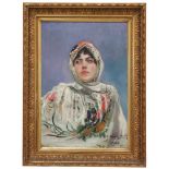 JUAN LUNA Y NOVICIO (1857-1899). "YOUNG GIRL IN MANILA SHAWL"Oil on canvasSigned & dedicated to Al