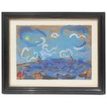 CARLES NADAL (1917-1998). " BOATS AT SEA"Mixed media on paperSigned, framed & glazed. Some small