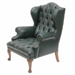 LIBRARY CHAIR, C20thButtoned green leather, wooden legs with claw feet. 108 x 75 x 72- - -18.00 %