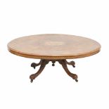 VICTORIAN CENTRE TABLE, MID C19thWalnut with marquetry. Wheels. 46 x 132 x 100cm-- - -18.00 %