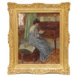 ATRIBUIDO A PAUL RENAUDOT (1871-1920). "BLUE WOMAN READING"Oil on canvasSigned. Some later