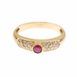 RUBY AND DIAMOND RINGYellow gold with round cut central 0.10ct ruby & finished with brilliant cut