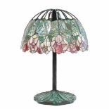 TIFFANY STYLE TABLE LAMP, C20thBronze & coloured glass. 12 lights. 90 x x45cm.- - -18.00 % buyer's