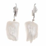BAROQUE PEARL DROP EARRINGSWhite gold with brilliant cut diamonds. Total weight approx. 0.23ct.