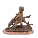 PROBABLY FRENCH SCHOOL, LATE C19th-EARLY C 20th "CHILD AND HUNTING DOG"Bronze on pink marble base.