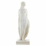VICENTE NAVARRO (18888-1979). " YOUNG NUDE"Marble sculpture & base in one single piece. Signed. 65 x