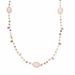 LONG NECKLACE OF SEMI-PRECIOUS STONESSilver plated gold with faceted rose quartz, tourmalines and