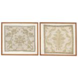 PAIR OR EUROPEAN EMBROIDERIES, C18thSilk & gold thread. 55 x 65cm (frame) 43 x 53cm; 48 x 51- - -